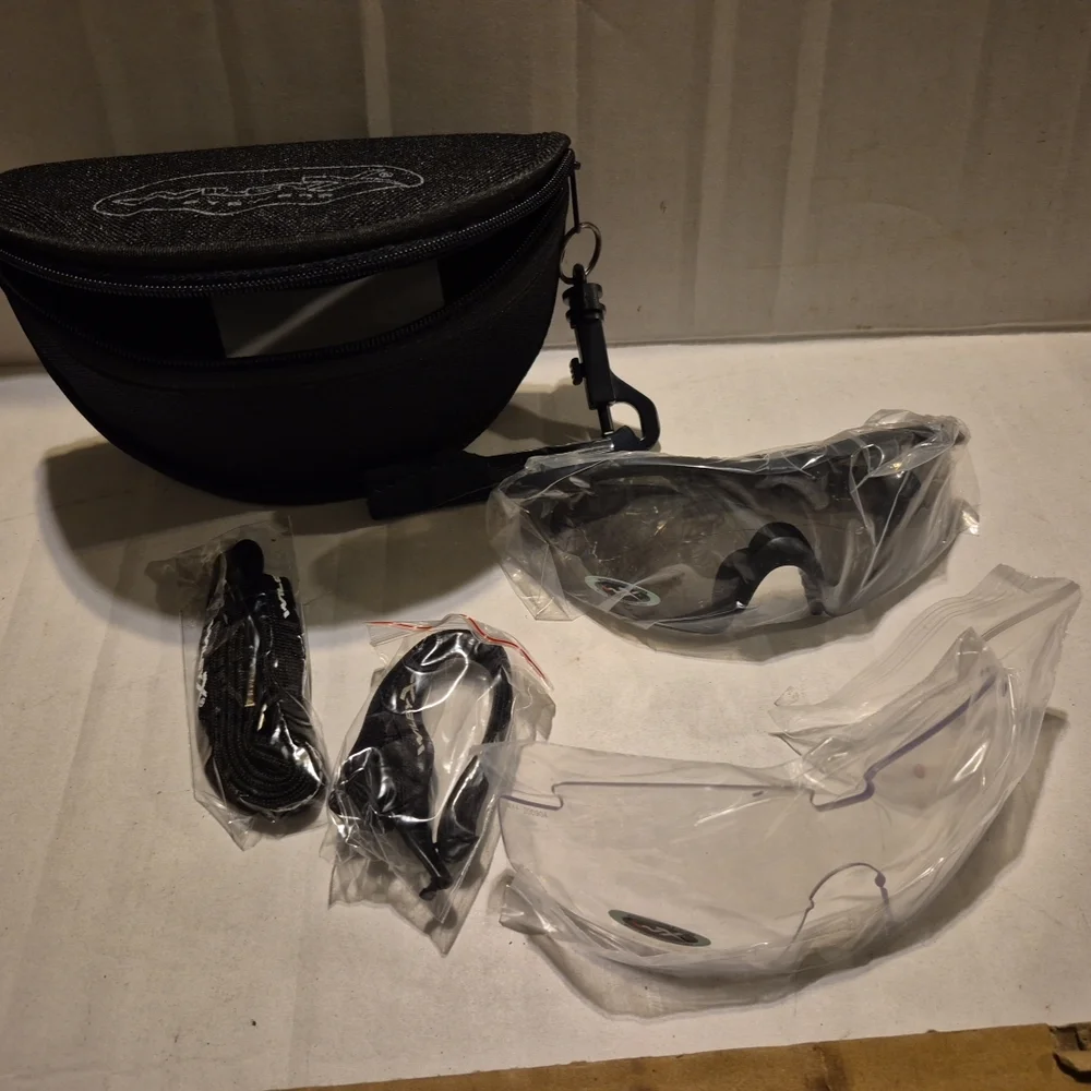 Black Protective Sports Sunglasses with Smoke and Clear Interchangeable Lenses